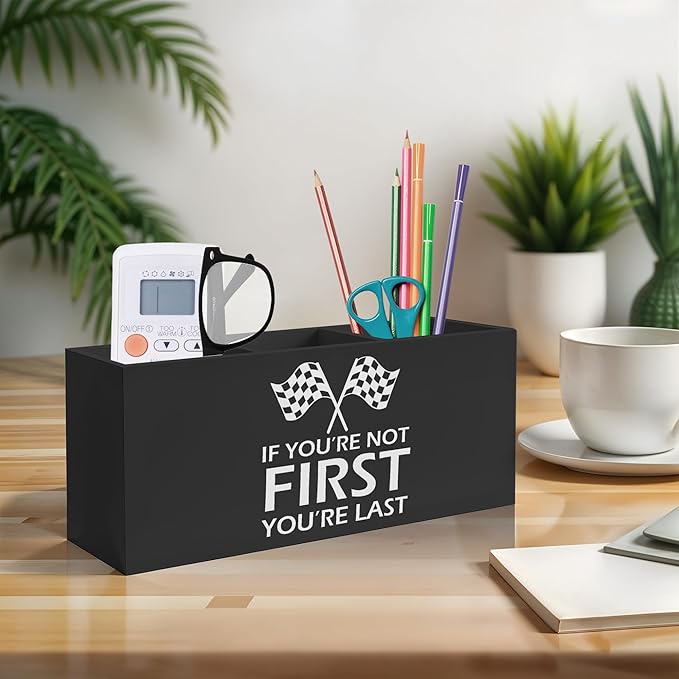 Funny Car Racing Pen Pencil Holder for Kids Boys, Inspirational If You're Not First You're Last Pencil Pen Holder Organizer for Home Office Desk Accessories, Race Car Room Decor