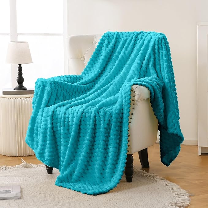Bnuitland Soft Flannel Throw Blanket(50X70 inches), 3D Jacquard Fluffy Lightweight Fleece Blanket for Couch,Sofa,Bed, 300 GSM Super Cozy Warm for All Season Home Decor,Teal Blue