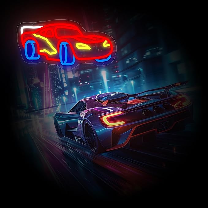 Car Neon Sign for Wall Decor, Racing Car Neon Led Sign, Dimmable Neon Light Sign for Bedroom Playroom Birthday Party, Gift for Racing Fans