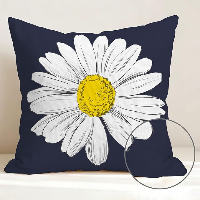 Hexagram Spring Summer Pillow Covers 18x18 Set of 4, Outdoor Floral Daisy Decorative Dark Blue Throw Pillow Covers, You are My Sunshine Farmhouse Cushion Case for Couch Sofa Indoor Decor(No Insert)