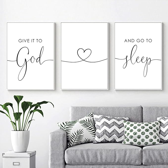 Pennclys Give It to God and Go to Sleep Sign Canvas Wall Art Above Bed Wall Decor for Bedroom Bible Verse Prints Farmhouse Bedroom Pictures Artwork for over the Bed 12x16x3 Inch Unframed
