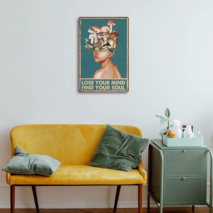 Fmcmly Mushrooms Hunter Lose Your Mind Find Your Soul Vintage Metal Tin Signs Home Bar Kitchen Hotel Office Bedroom Living Room Cafes Wall Decor 8x12 Inch