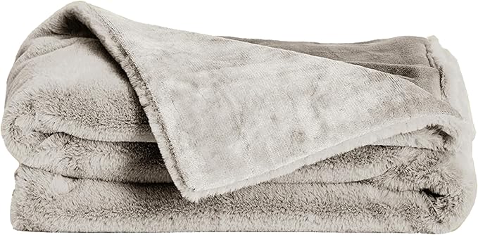 UnHide Lil’ Marsh Faux Fur Blanket - Lightweight, Soft Throw Blanket - Machine Washable - Ideal for Bed, Couch, or Reading Chair- X-Small (34" x 44") Greige