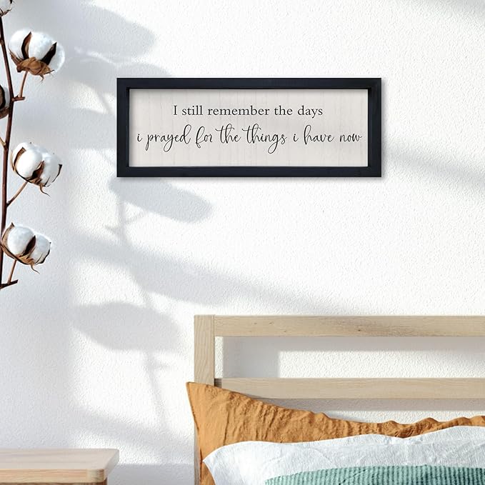 comurdyo Inspirational Quote Bible Verse Wall Decor I Still Remember the Days I Prayed Sign 16"×6" Christian Plaque for Master Bedroom Living Room Small Wood Framed Wall Hanging Art (Black)