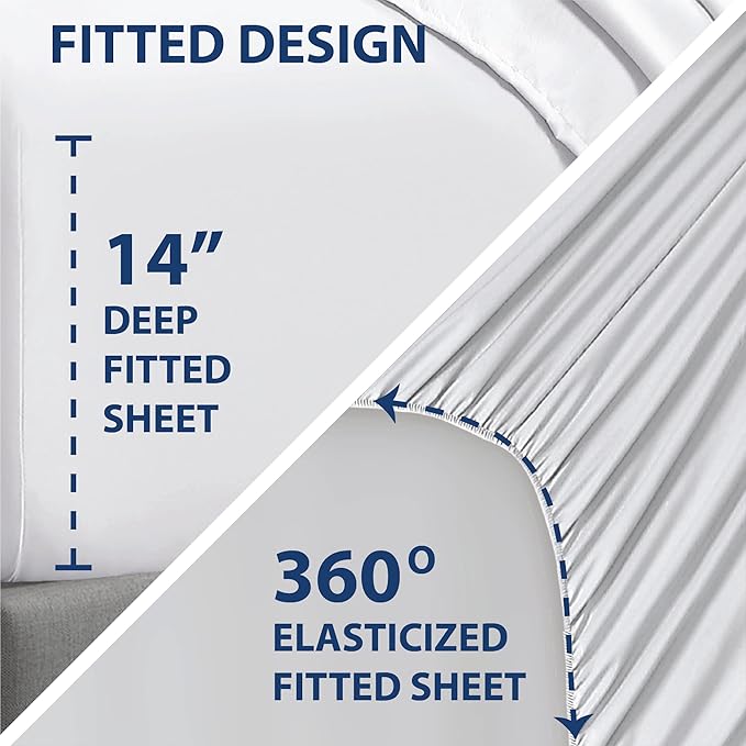 Swift Home Smart Sheets, Ultra Soft Brushed Microfiber 3-Piece Sheet Set, Fitted Bed Sheet with Side Storage Pockets – White, Twin XL