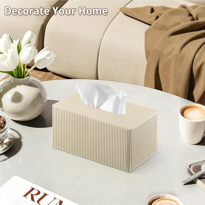PUSU Plus Rectangular PU Leather Tissue Box Cover with Buckle Bottom - Modern Facial Tissue Dispenser Holder for Bathroom Vanity, Bedside Table, Bedroom, Office & Home Decor