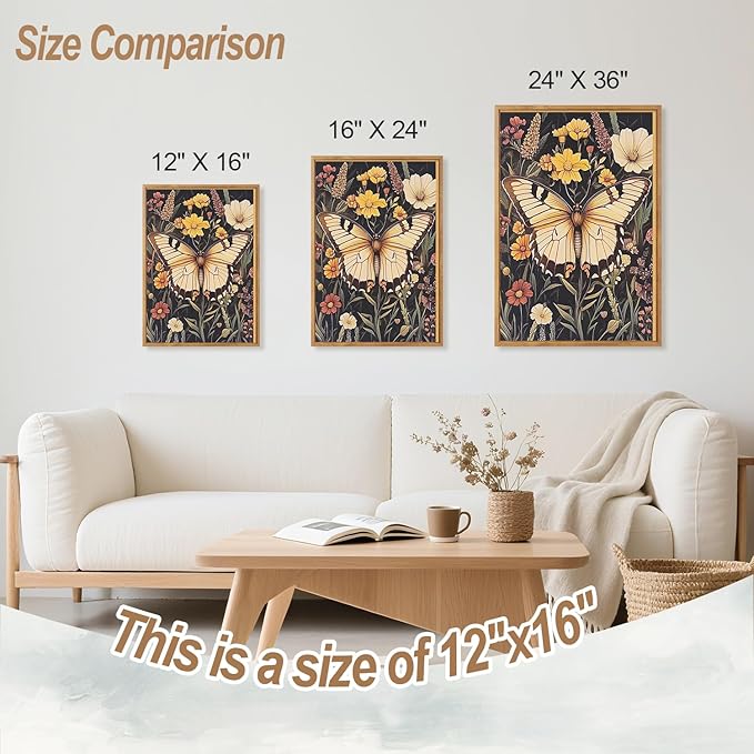 CHDITB Vintage 3D Dragonfly Framed Canvas Wall Art Set, Botanical Wildlife Decor, Butterfly Deer Flowers Art Prints, Dark Nature Forest Wildlife Artwork for Living Room Bedroom Office-12 x16 x3