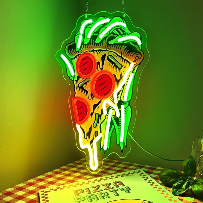 Pizza Neon Sign for Wall Decor Dimmable Pizza LED Neon Light USB Powered LED Wall Art for Kitchen, Dining Room, Bar, Man Cave, Unique Home Decor and Gift for Pizza Lovers