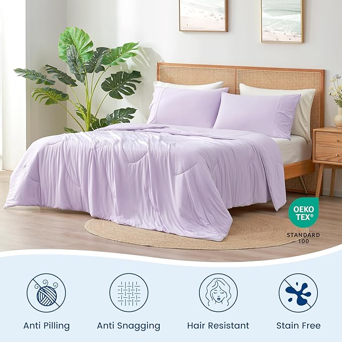 Cozy Bliss Cooling Comforter Queen Size, Reversible Lightweight Cooling Blankets for Hot Sleepers and Night Sweats, Q-Max>0.45 Soft Breathable Silky Smooth Summer Comforter, Lavender Purple, 90"x90"