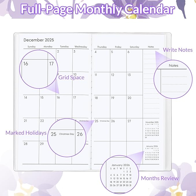 Pocket Calendar 2026-2027, Purple 2026-2027 Monthly Planner - 3.7" x 6.7" - Runs from January 2026 Until December 2027, Small Pocket Calendar 2026 with PVC Cover for Planning