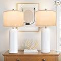 TOBUSA 28’’ Modern White Ceramic Lamps Set of 2 for Living Room, Vintage Nightstand Lamps for Bedroom, Farmhouse Bedside Lamps with Linen Shade, Elegant Decor Lamp Sets for Home Office