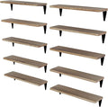 Wallniture Arras Wood Floating Shelves for Wall Storage, Small Bookshelf Set of 10, Hanging Book Shelves for Living Room, Bedroom, Office, Burned Finish