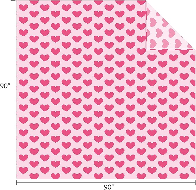 FY FIBER HOUSE Heart Flannel Queen Blanket Soft Cozy Blankets for Lover Gifts All Season Use, 90x90 Inches, Hot Pink