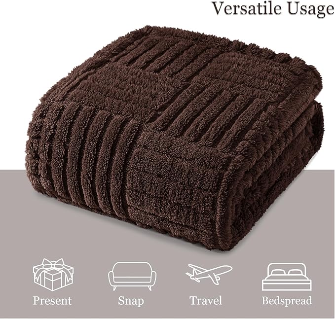 Whale Flotilla Lightweight Fleece Twin Size Blanket for Bed, Fuzzy Soft Blankets with Decorative Jacquard Pattern for All Season, Warm and Fluffy, 60x80 Inch, Coffee