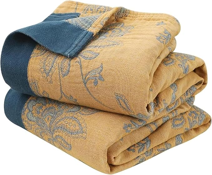 100% Cotton Throw Blanket for Bed Couch,Ultra Soft Boho Quilt Summer Blanket,Floral Printed Farmhouse Decor Bed Sofa Blankets,60"x80" All Season Rustic Throw for Chair