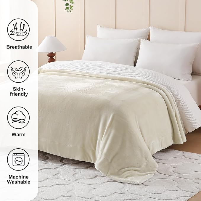 SOCHOW Sherpa Fleece Throw Blanket, Double-Sided Super Soft Luxurious Plush Blanket Throw Size, Linen, 50x60 inches