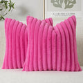 MIULEE Faux Fur Large Decorative Throw Pillow Covers 24x24 Inch Set of 2, Retro Vintage Boho Spring Home Decor Soft Plush Couch Pillows Cozy Fluffy Cushion Covers for Sofa Bed Hot Pink