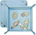 UnionBasic Small Jewelry Tray for Rings Watches Earrings, Entryway Catchall Caddy for Coins Keys Change, Nightstand Bedside Valet Holder, Trays for Electronic Gadgets, Lychee Pale Blue