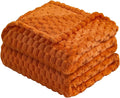Vessia Flannel Fleece Twin Size Blanket(60x80 inch), 3D Jacquard Burnt Orange Fuzzy and Warm Blanket for Couch,Sofa, 300GSM Super Soft Touch Cozy Lightweight Bed Decor for All-Season Home Decor