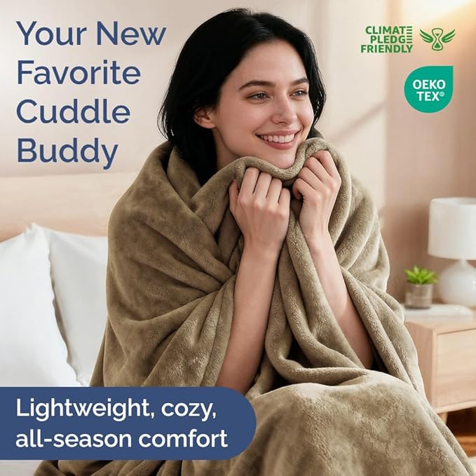 Ultra Soft Fleece Blanket Queen Size - Flannel Fleece Luxury Queen Blanket - Lightweight for Couch Bed Chair - Thick, Warm and Breathable - All Season Cozy Fuzzy, Anti-Static Microplush Bedding, Camel