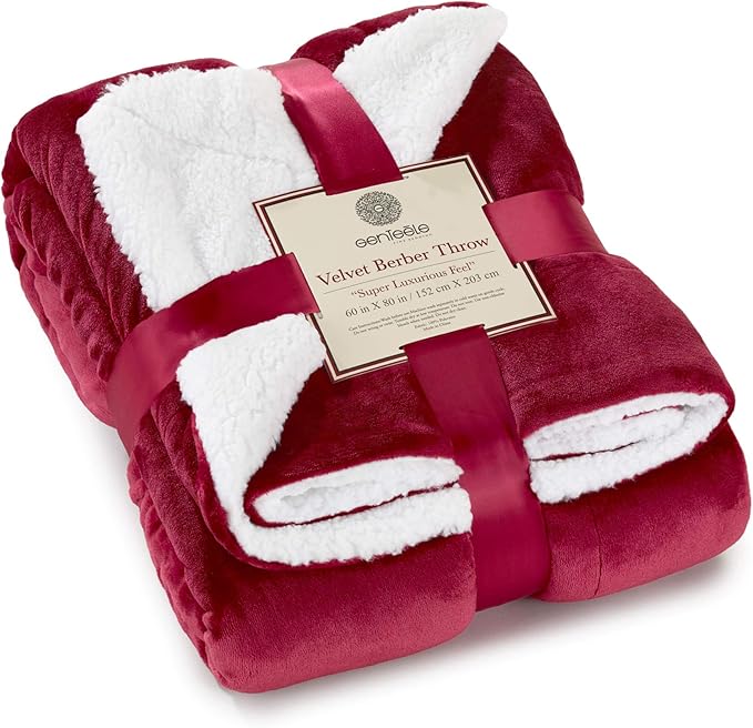 Genteele Sherpa Throw Blanket Super Soft Reversible Ultra Luxurious Plush Blanket, 60 x 80 inches, Rich Burgundy Red/White