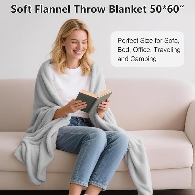 Lukeight Fleece Throw Blanket, Luxury Cozy Fuzzy Lightweight Soft Blankets for Sofa Couch Bed Car Travel and Camping (Light Grey, 50x60 Inches)