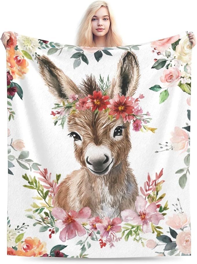Donkey Fleece Throw Blanket 50"x60" Multicolor Soft, Breathable, Unique Design - Perfect for Reading, Napping, Camping, Travel