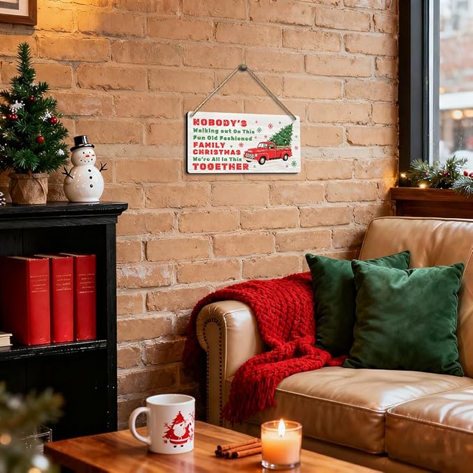 Funny Christmas Vacation Decor Sign - Nobody's Walking Out on This Fun Old Fashioned Family Christmas We're All In This Together Sign, Rustic Farmhouse Xmas Family Togetherness Gifts 6x12 Inch