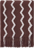 BOURINA Fluffy Chenille Knitted Fringe Throw Blanket Lightweight Soft Cozy for Bed Sofa Chair Throw Blankets, Brown 60"x80"