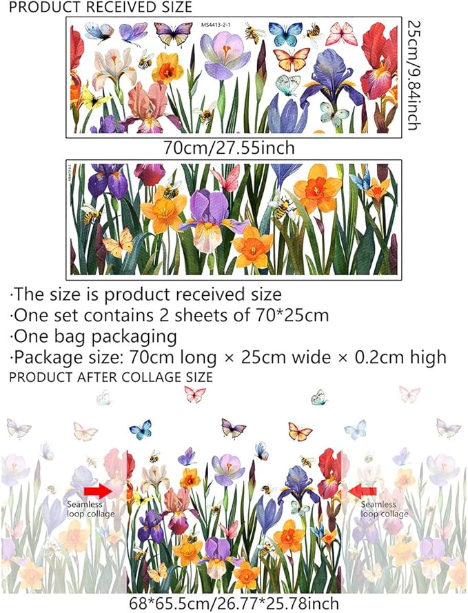 Runtoo Garden Flower Wall Art Decals Wildflower Floral Butterfly Wall Stickers Girls Bedroom Living Room Nursery Wall Decor