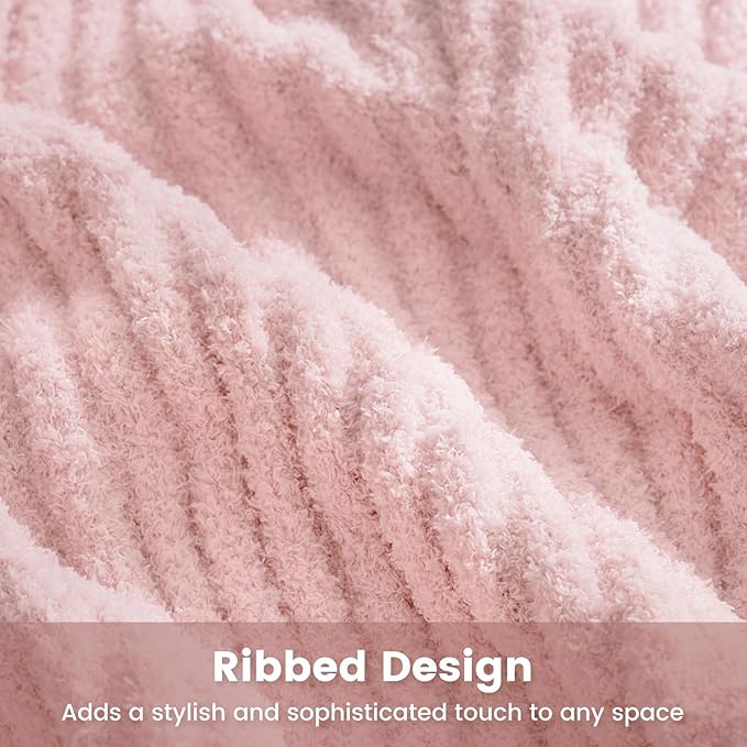 Snuggle Sac Fluffy Ribbed Blanket Pink Twin Size, Soft Luxurious Knit Throw, Fuzzy Plush Microfiber Blankets for Couch, Sofa, Bed, Pink, 60x80 inches