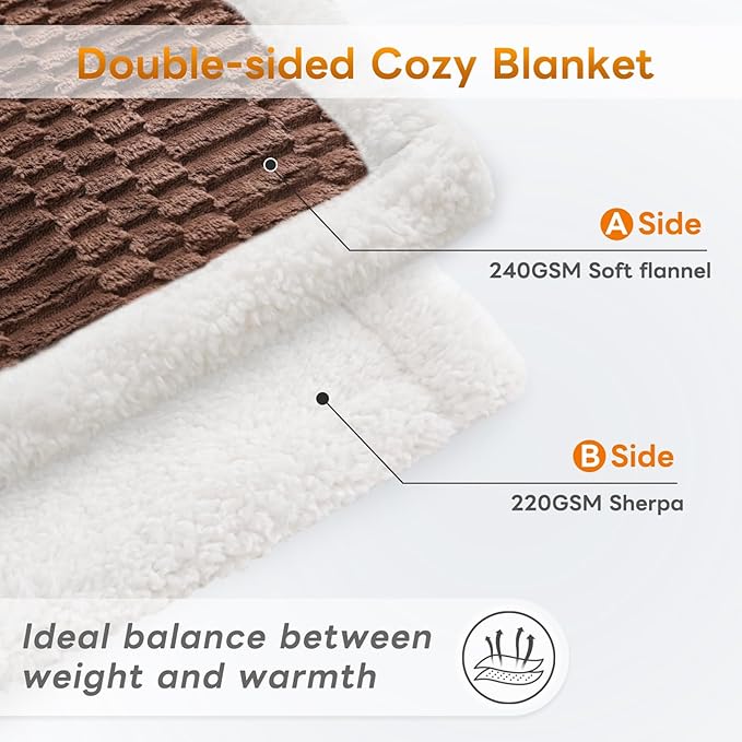 Sherpa Throw Blanket for Couch Flannel Cozy Soft Thick Blanket Warm Twin Blanket for Bed Fleece Home Decor Gifts, Z01 - Dark Coffee, 60"*80"