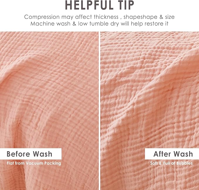 EMME Cotton Muslin Queen Blanket Bed Layering Bedspread Coverlet Breathable Gauze Soft Lightweight Adults (Pink,90"x90")