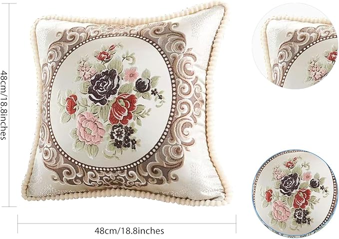 SZHELEJIAM Pillow Cover18x18, Set of 2,Embroidered Jacquard Throw Pillow Covers,Vintage Floral Decorative Cushion Covers for Sofa, Bed,Lounger Greywhite