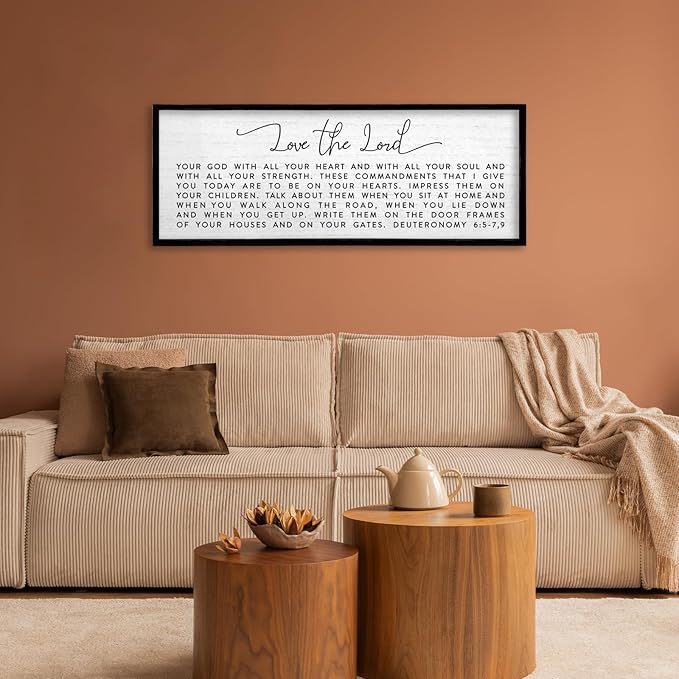 TQianJiang Christian Scripture Wall Decor Bible Verse Sign 32"×12" Deuteronomy 6:5-7,9 for Catholic Home Living Room Jesus Wall Art Large Wood Framed Family Plaque Horizontal Hanging (Black)