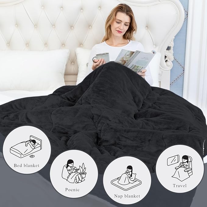 CHOSHOME Sherpa Fleece Blanket- Thick Warm Blanket for Winter, Soft Fuzzy Plush Blanket for Bed, Couch, Travel (Black, King 90" x 108")