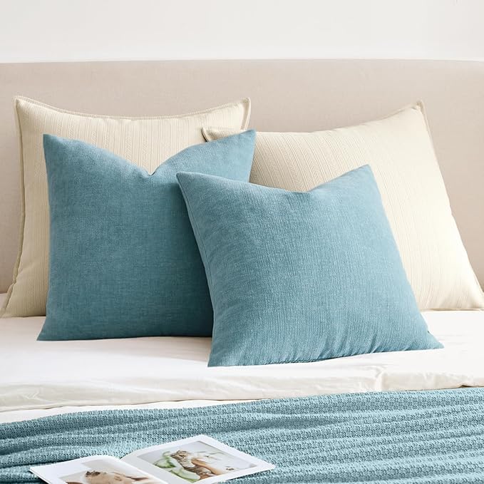 MIULEE Smoke Blue Couch Pillow Covers 22x22 Inch, Set of 2 Soft Chenille Decorative Euro Throw Pillow Covers Summer Farmhouse for Sofa Living Room Bed