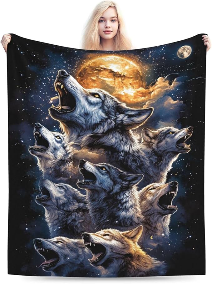 Wolf Blanket Gifts for Men Women - Super Soft Cozy Throw Blanket, Warm Fuzzy Plush Fleece Bedding Decor for Kids Adults Bed 50"X60"