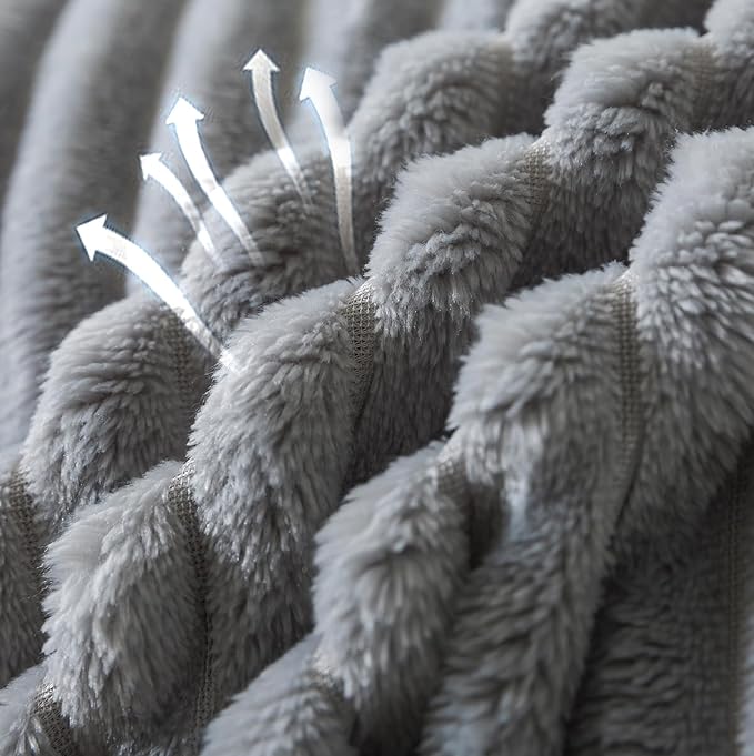 Cuddly Ash Grey Fleece Blanket, Warm and Soft with Striped Pattern for Twin XL Extra Long Bed, 66x90 Inches