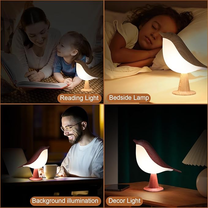 VoMii Bird Desk Lamp Set of 2, Small Table Lamp Cordless Touch Dimmable Night Light with 3 Color Temperature, Cute Lamps Rechargeable, for Bedroom Bedside Nightstand, Room Decor, Bird Gifts
