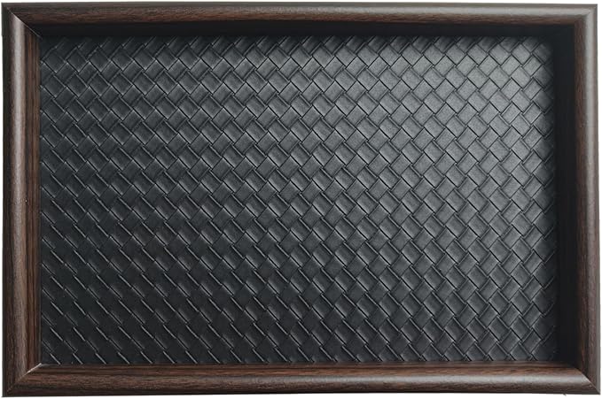 Tinsow 11.8x7.9 Desk Organizer Tray Wooden Storage with Leather Base, Versatile Tray Table for Nightstand Entryway Vanity Desktop(Black)
