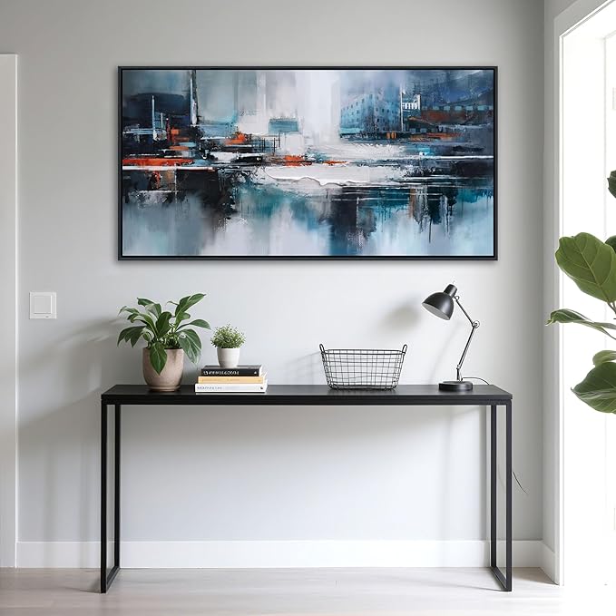 Abstract Wall Art for Living Room - Modern Blue Wall Decor, Large Canvas Artwork, Framed Wall Art Bedroom Pictures, Navy Decor for Above Bed, Contemporary Home Decor 20×40IN