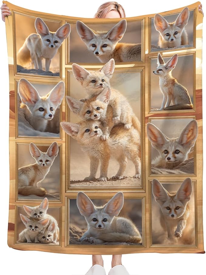 Fennec Fox Blanket for Girls Women Boys Men Adults Kids Soft Cozy Fleece Desert Fox Throw Blankets Gifts Warm Flannel Plush Lightweight Decor for Couch Bed Sofa 50"X40"