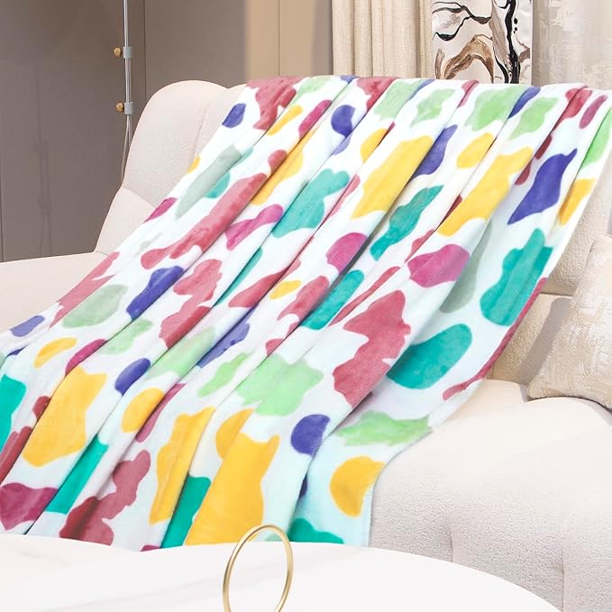 Rainbow Blanket for Girls & Boys, Easter Basket Stuffers, Soft Cozy Warm Colorful Fleece Throw Blanket for Bed Couch, Boho Home Room Decor, Rainbow Gifts for Kids Birthday 50"x60"