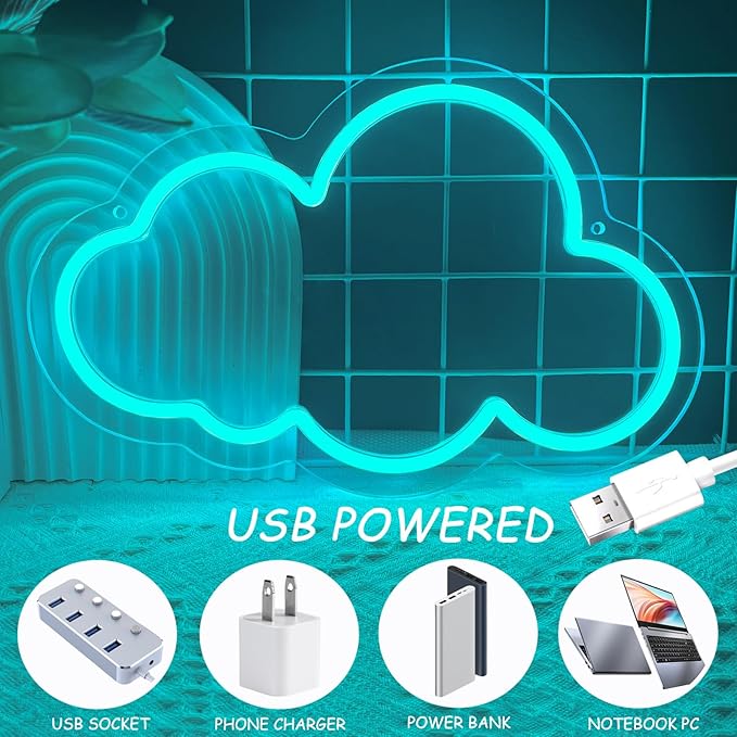 Cloud Neon Sign Cute Blue Clouds LED Light Sign for Wall,13 * 7.9in Dimmable USB Floating Clouds Light Up Sign for Living Room Kid Bedroom Nursery Birthday Christmas Wedding Party decor