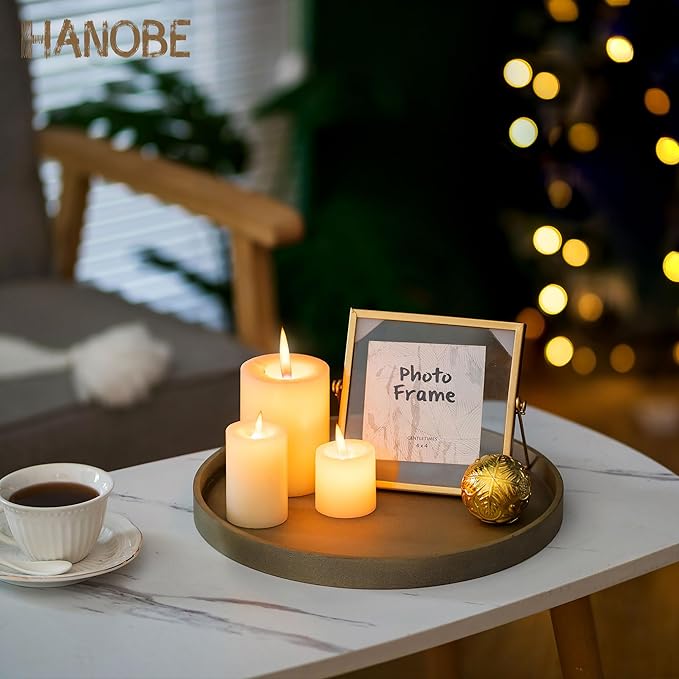 Hanobe Decorative Coffee Table Tray: Round Gold Tray for Home Decor - 12" Circle Ottoman Trays for Entryway Table Candle Holder Plate for Living Room Kitchen