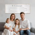 The Ten Commandments Rustic Bible Verse Framed Wall Sign For Family Living Room Kitchen Farmhouse Dining Room Vintage Boho Wall Art Decoration For God Jesus Christ Prayer, 40 x 15 Inch, White