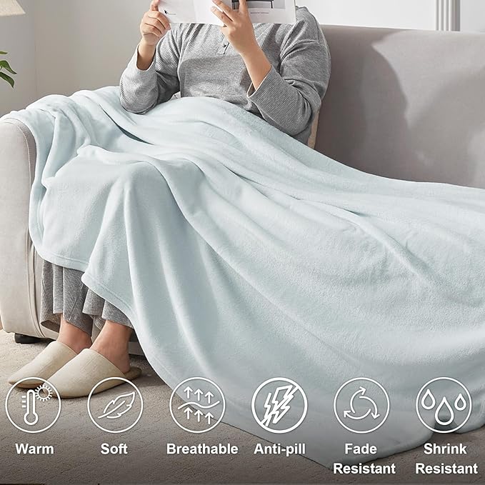 Hansleep Fleece Ice Blue Twin Blanket, Super Soft Flannel Fuzzy Plush Cozy Blanket for All Seasons, Ice Blue, Twin 60x80 Inches