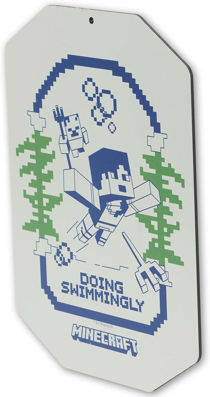 Minecraft Doing Swimmingly Metal Wall Decor - Fun Minecraft Sign for Bedroom or Game Room