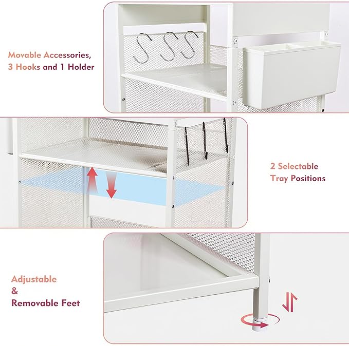 White Small Nightstand, Kids Nightstand for Bedroom, End Table with Hooks and Holder, Toddler Bedside Table for Girls, Desk Organizer for Office, Dorm (White)